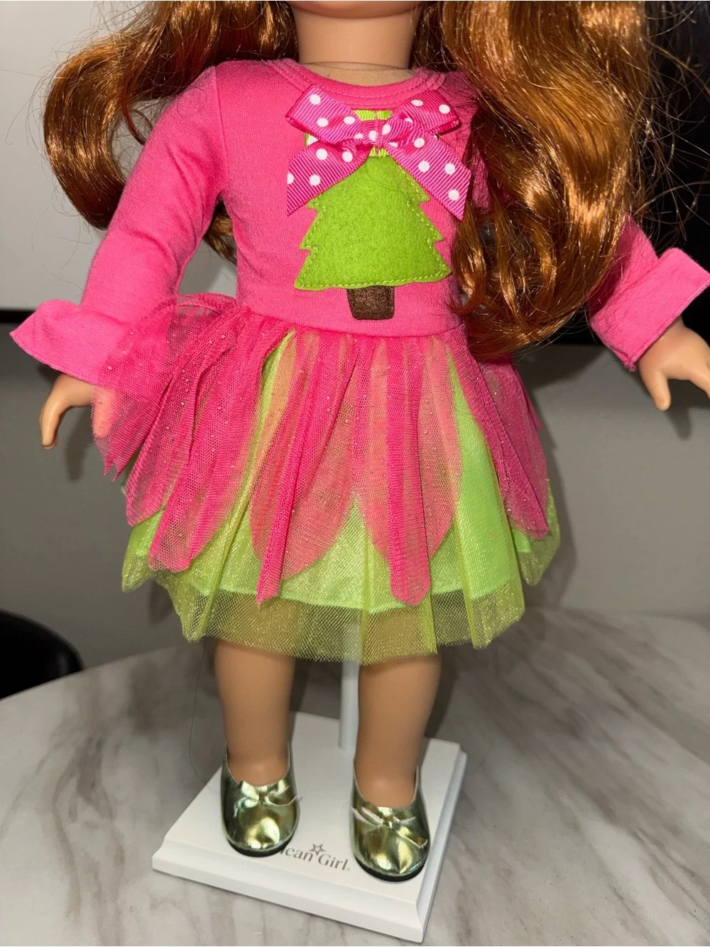 18” dolls neon pink green dress & sparkle green shoes